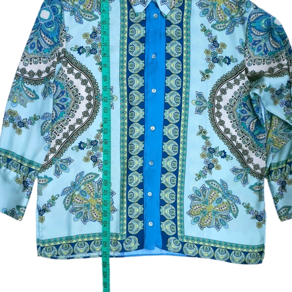 Zara Silky Satin Turquoise Floral Paisley Print Button-down Blouse women's XS - Picture 9 of 9